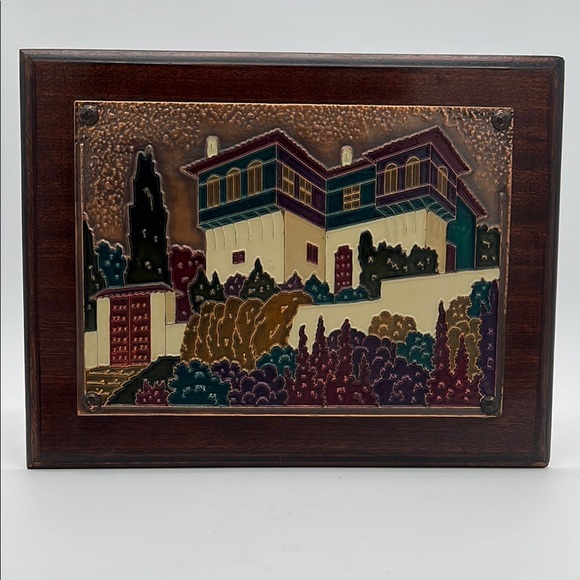 Other - Vintage Handmade Greek Aethra Enameled Copper Wall Hanging with Wooden Frame
